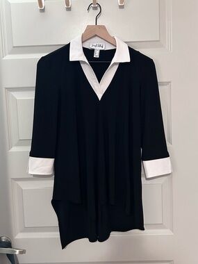 Joseph Ribkoff Black Blouse with White Collar & Cuffs